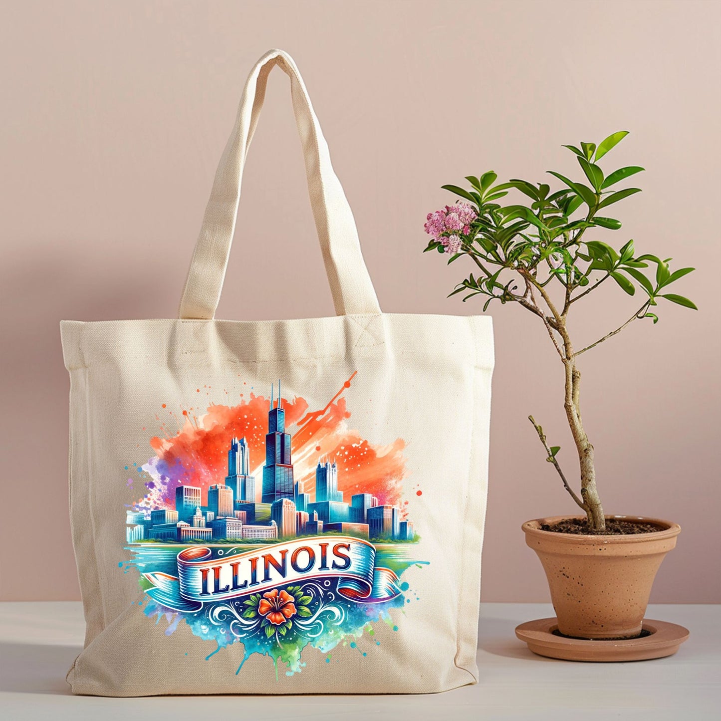 Illinois Chicago Skyline Canvas Tote Bag