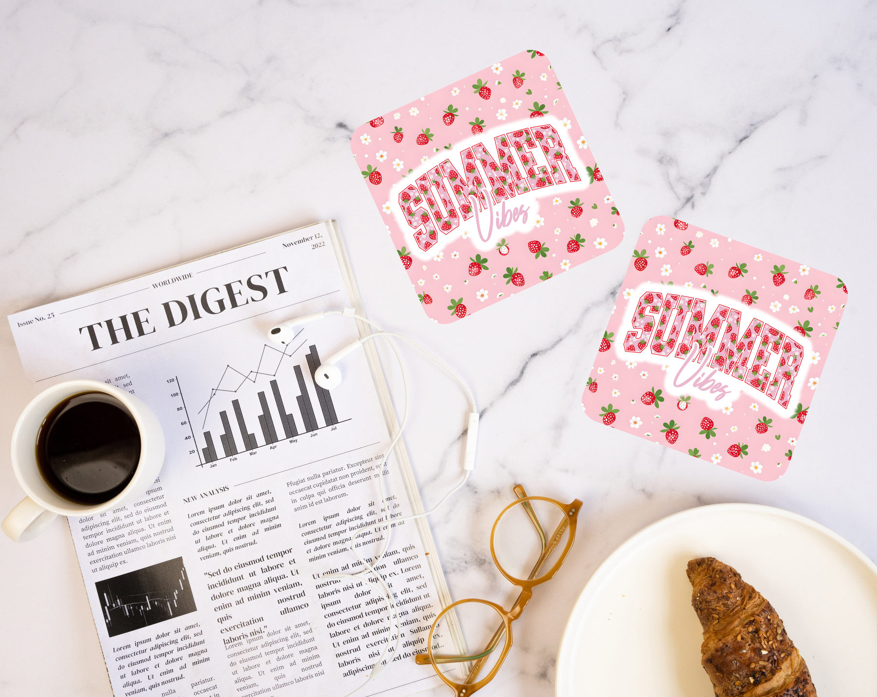 Summer Vibes strawberry coaster with soft pink berry design