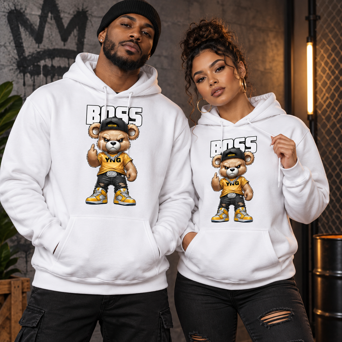 Boss Bear Streetwear Graphic Apparel men's and women's hoodie mockup