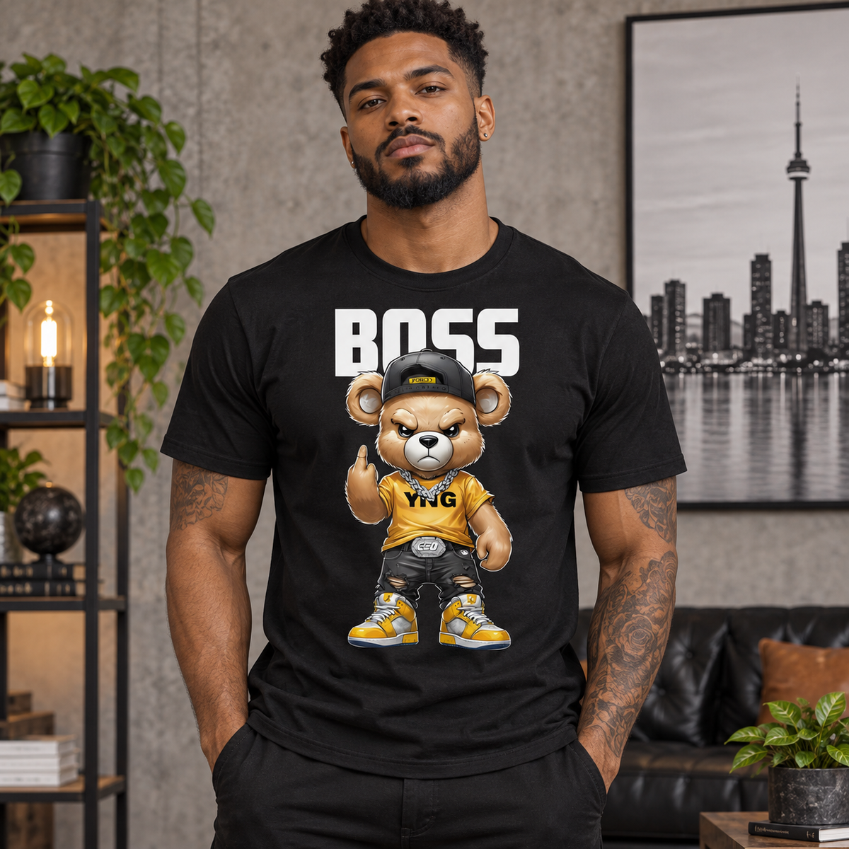 Boss Bear Streetwear Graphic Apparel men's T-shirt mockup
