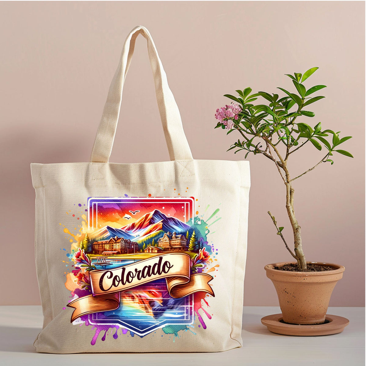 Colorado Mountain Landscape canvas tote design option