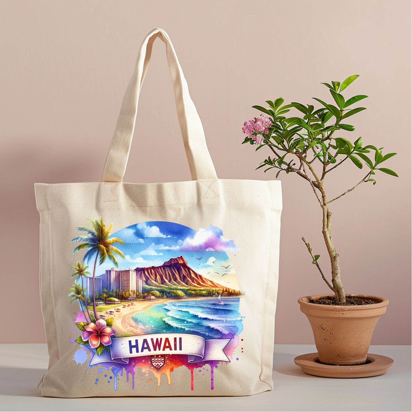 Hawaii Tropical Beach Canvas Tote Bag