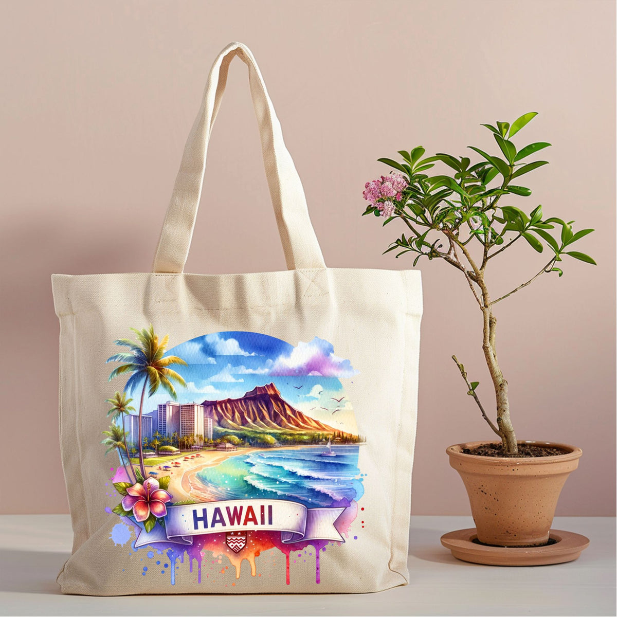 Hawaii tropical canvas tote island design