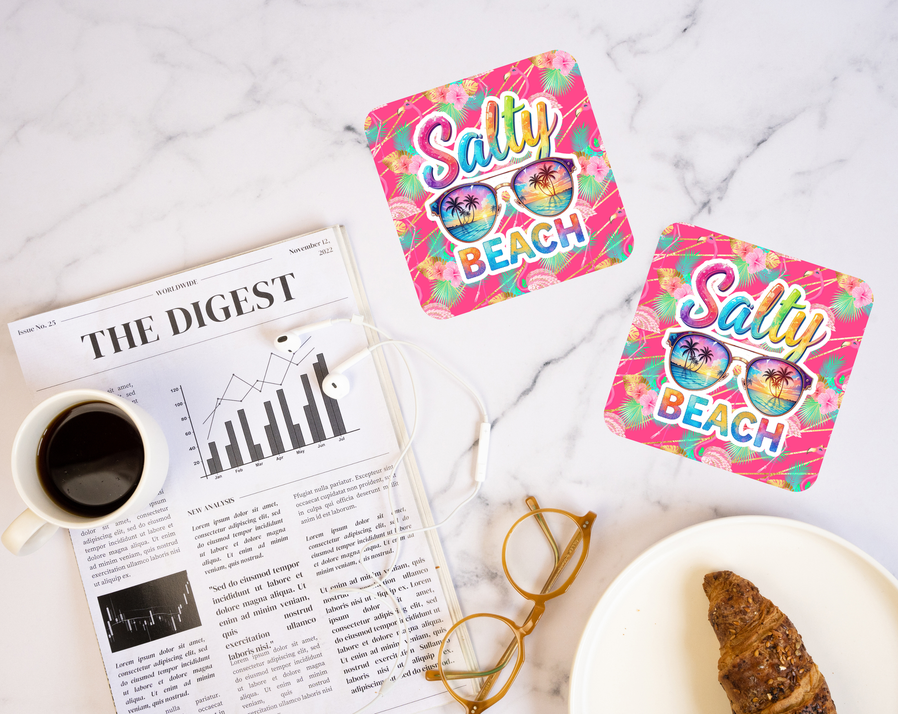 Salty Beach coaster with tropical flamingo and palm design