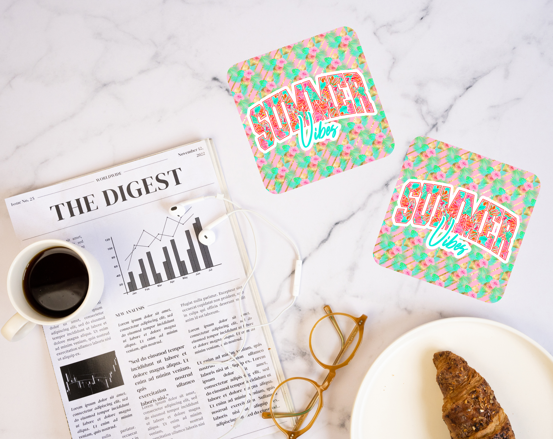 Summer Vibes hibiscus coaster with tropical floral design