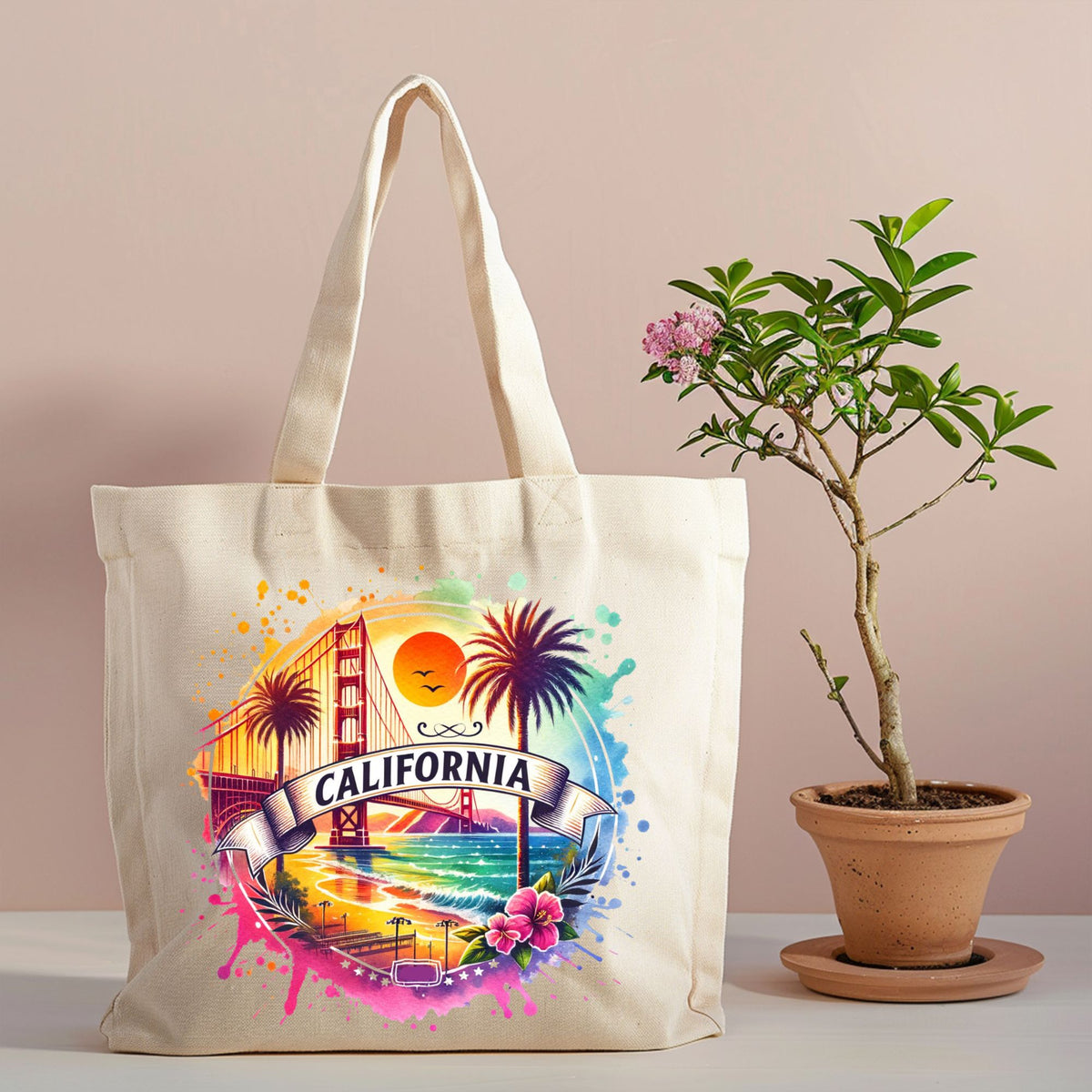 California Golden Coast canvas tote with Golden Gate Bridge design