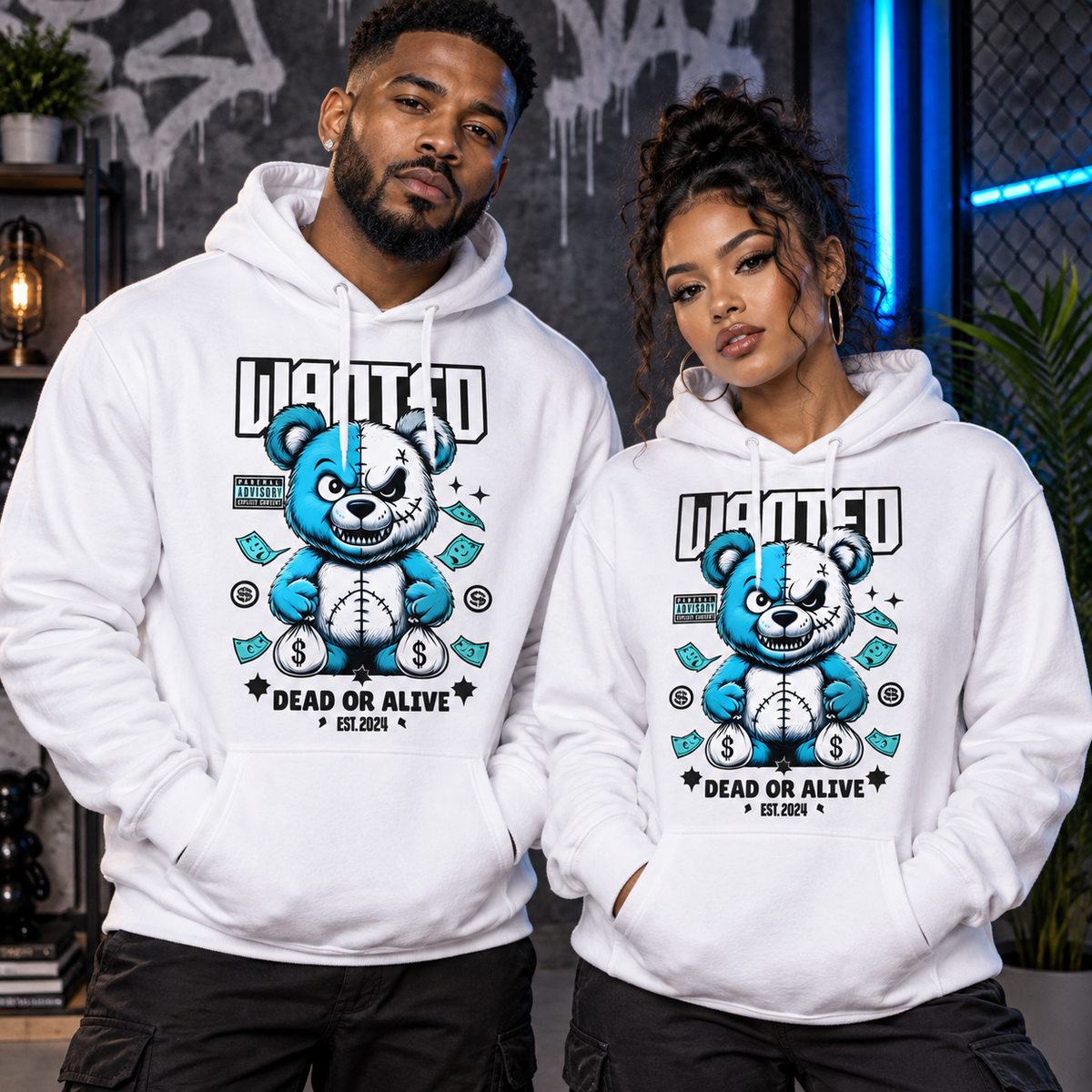 Wanted Dead or Alive Bear Graphic Apparel men's and women's hoodie mockup