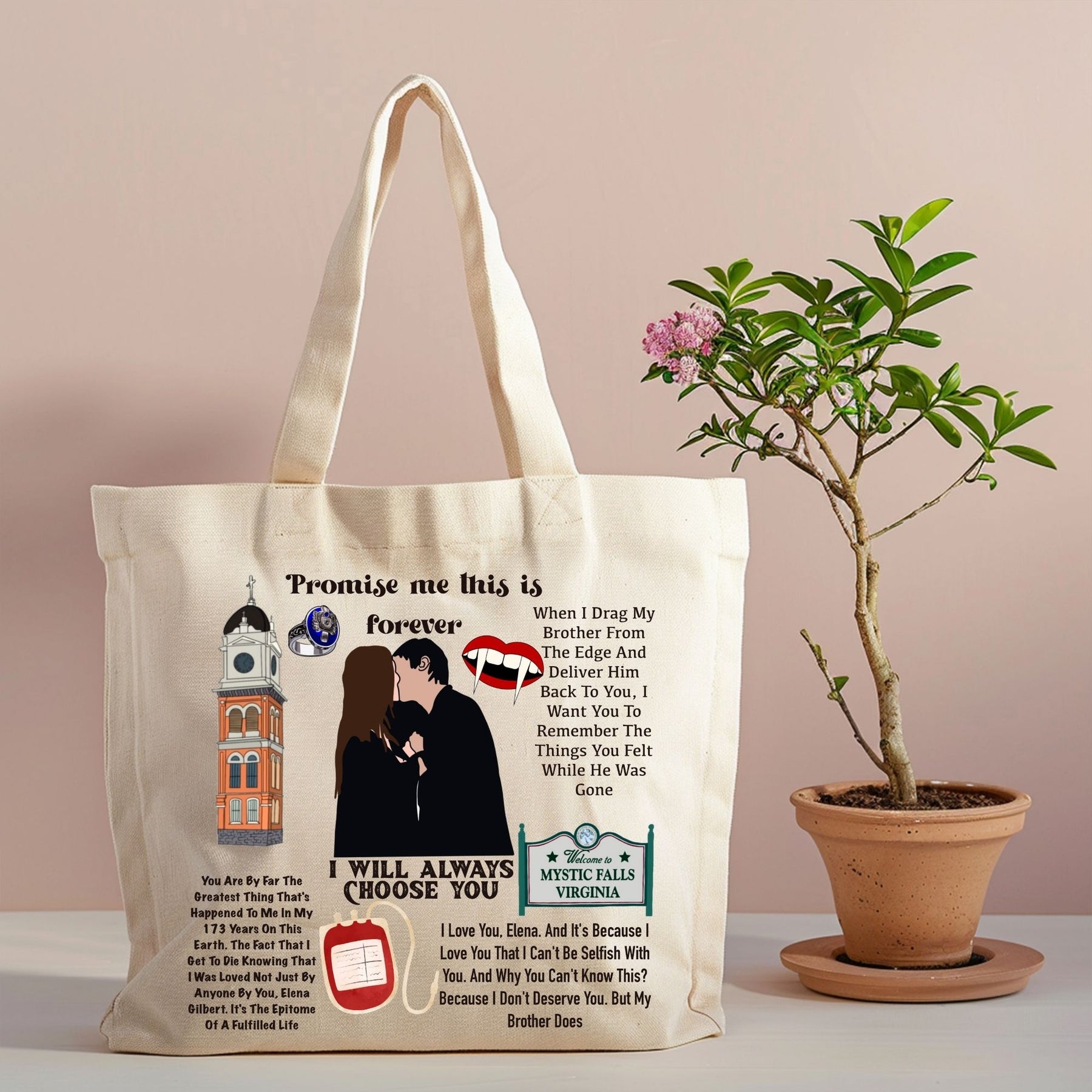 Epic Love Story canvas tote with supernatural romance design