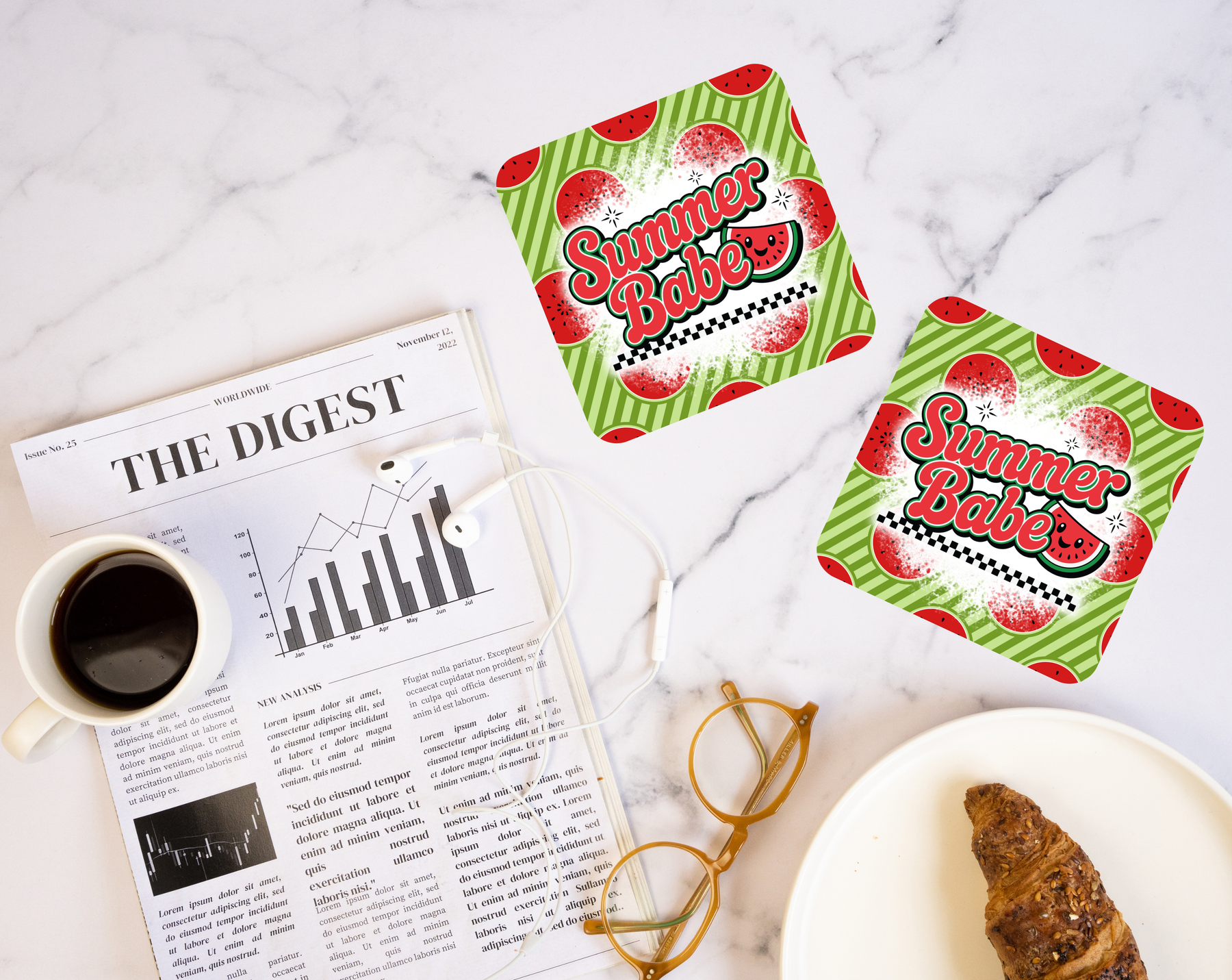 Summer Babe watermelon coaster with retro fruit design