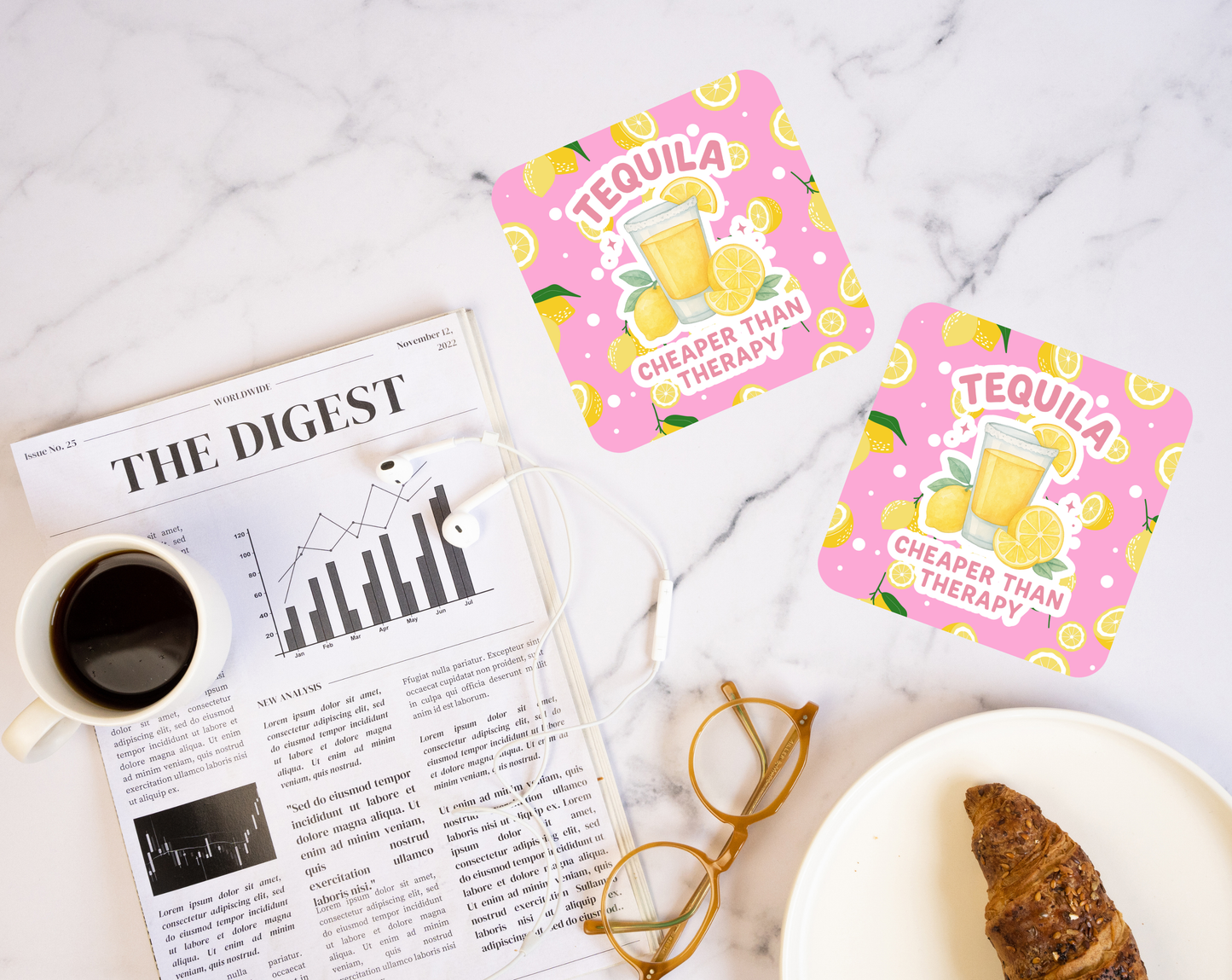 Tequila Cheaper Than Therapy Lemon Coaster