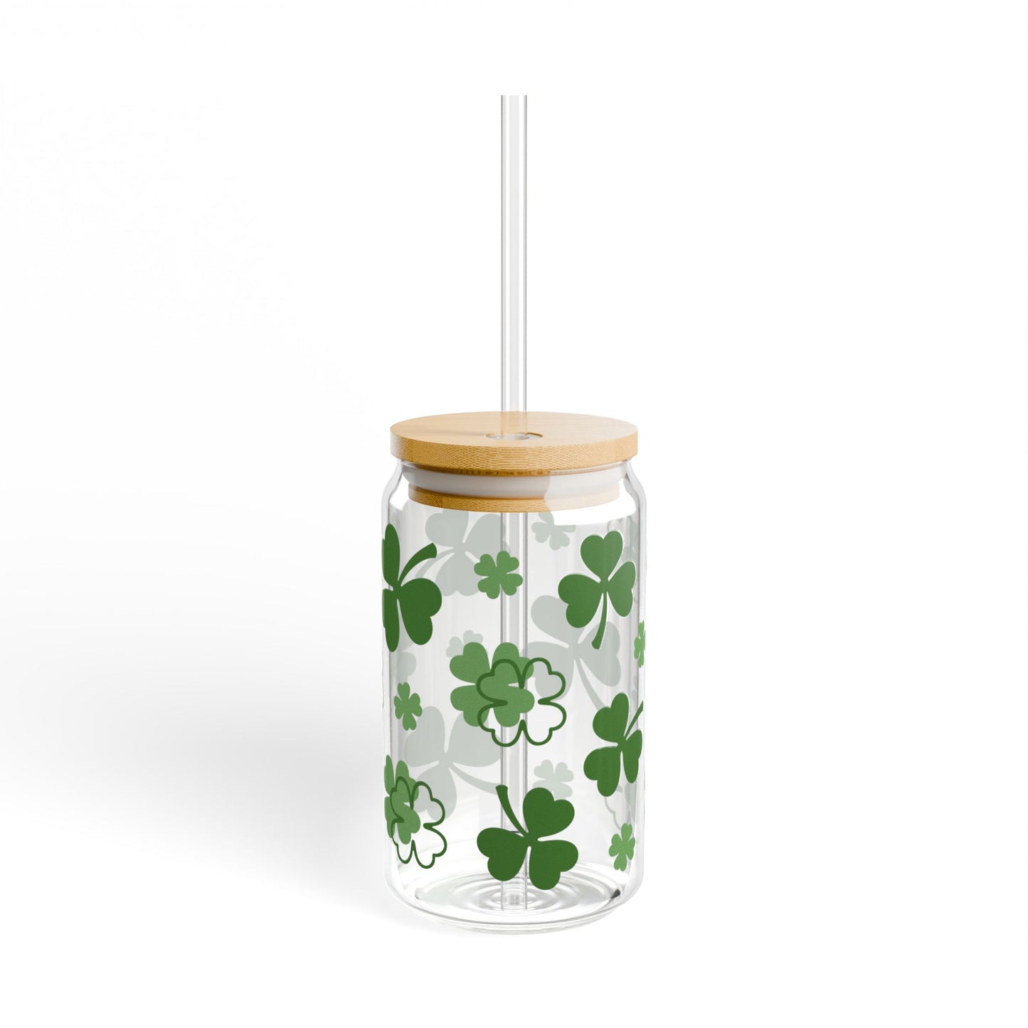16oz Clover Sipper Glass — St. Patrick’s Day Shamrock Drink Jar