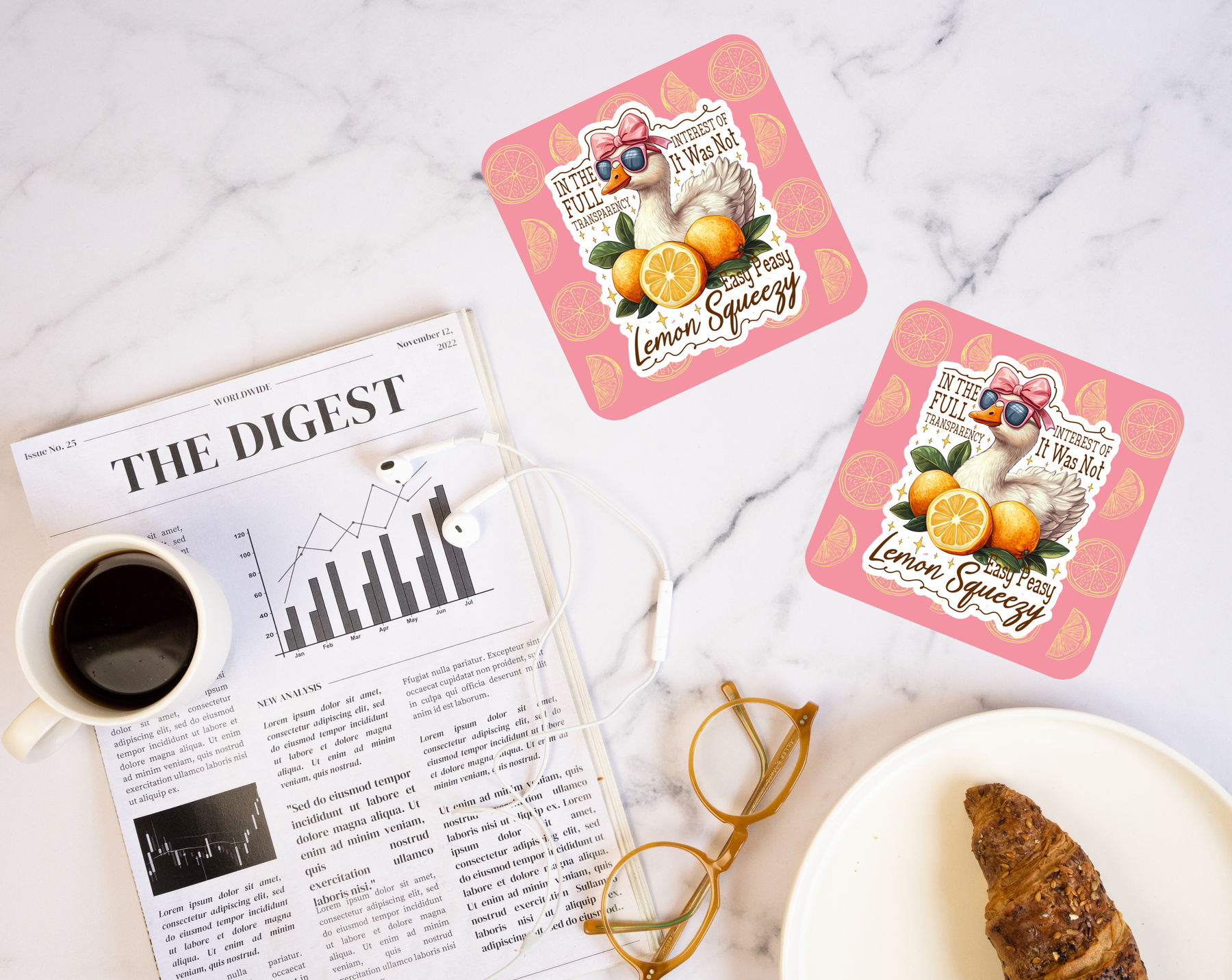 Easy Peasy Lemon Squeezy goose coaster with summer design