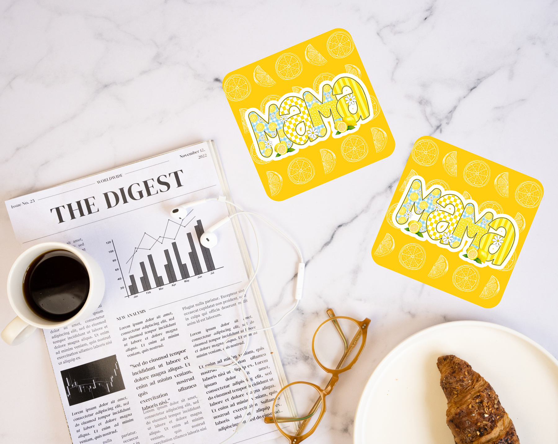 Mama Lemon coaster with retro lettering and daisies
