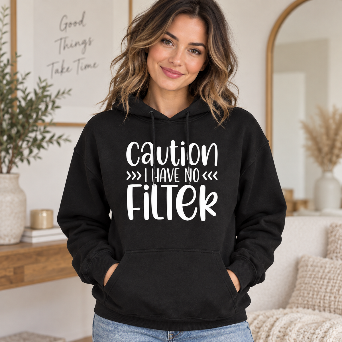 Caution I Have No Filter – Bold apparel mockup