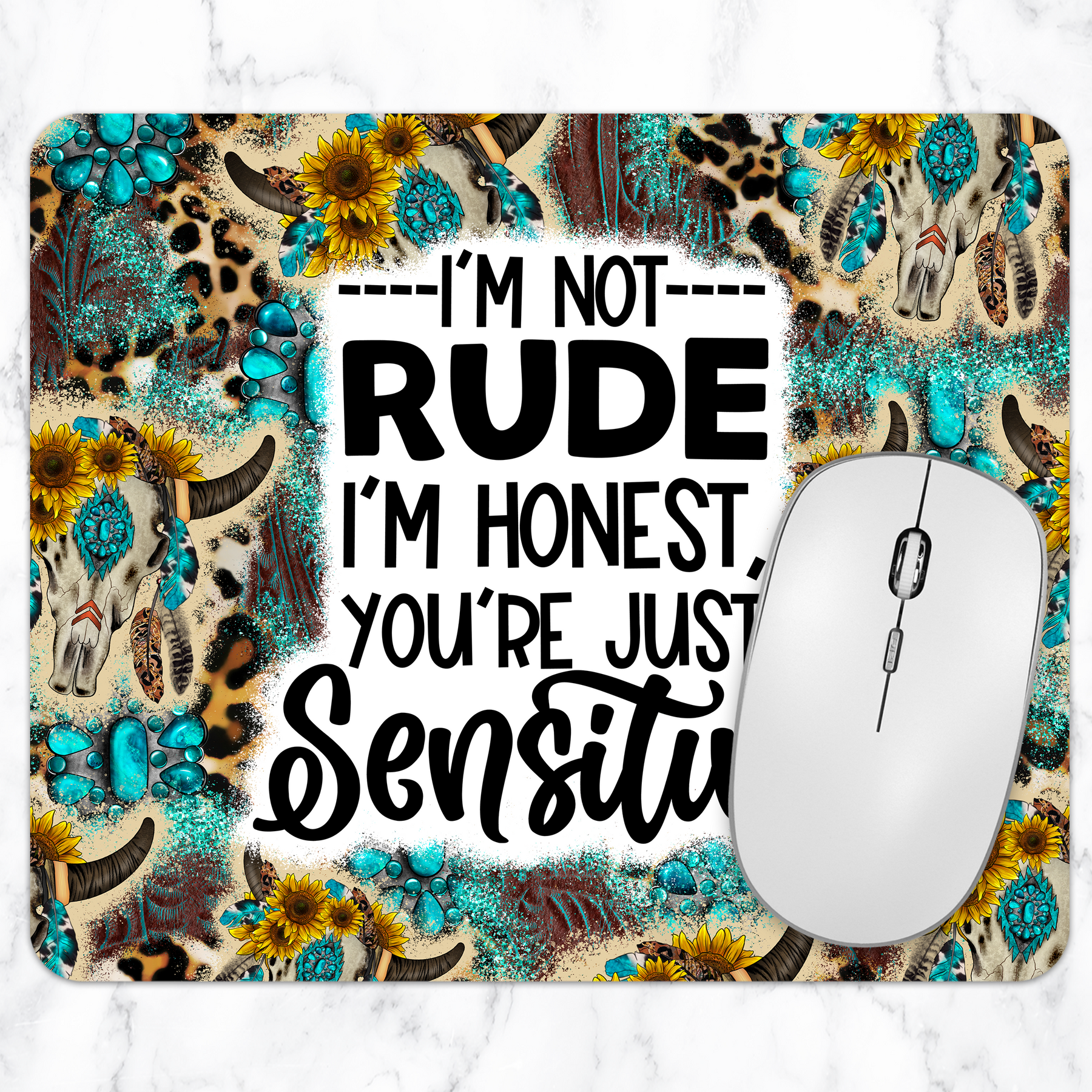 I’m Not Rude I’m Honest western cow skull mouse pad