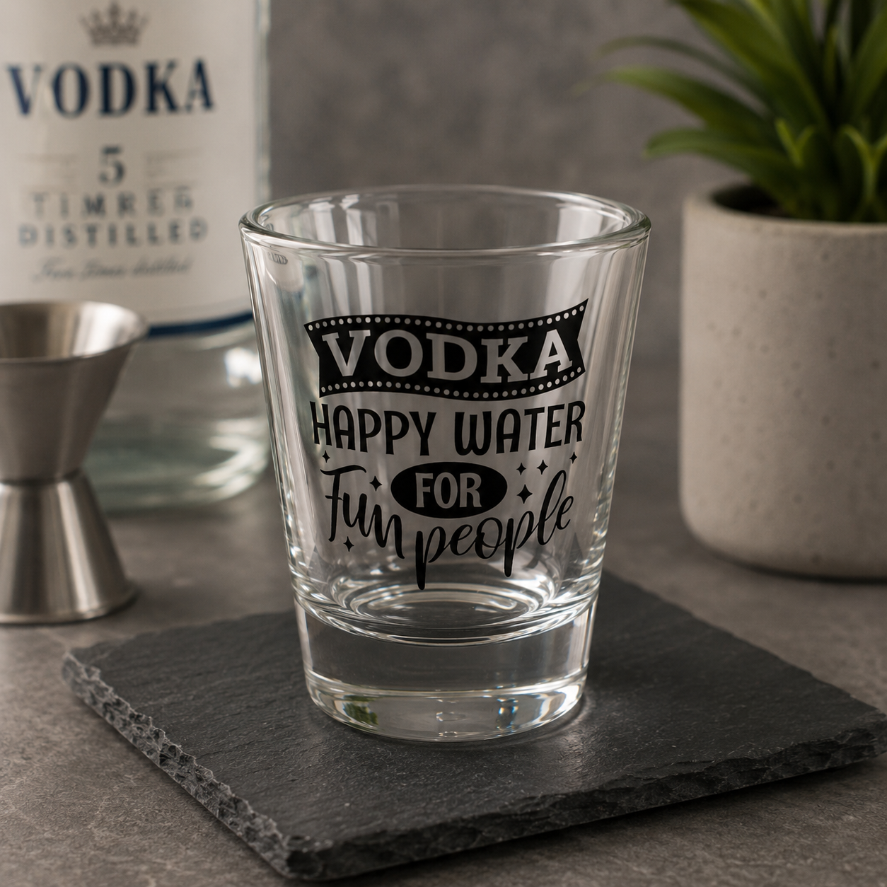 "Vodka – Happy Water for Fun People" Funny Shot Glass