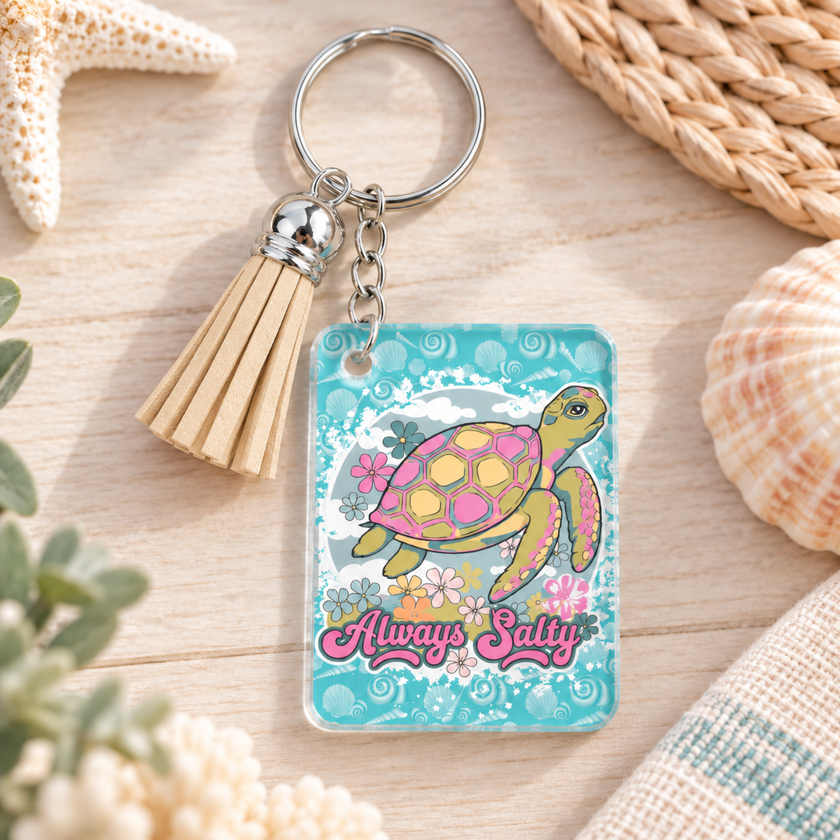 Always Salty keychain with beige tassel