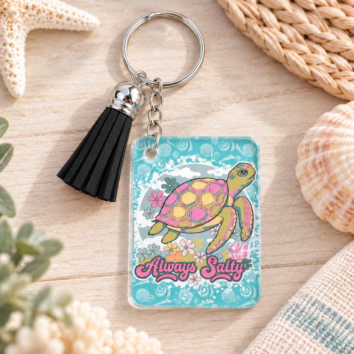 Always Salty keychain with black tassel