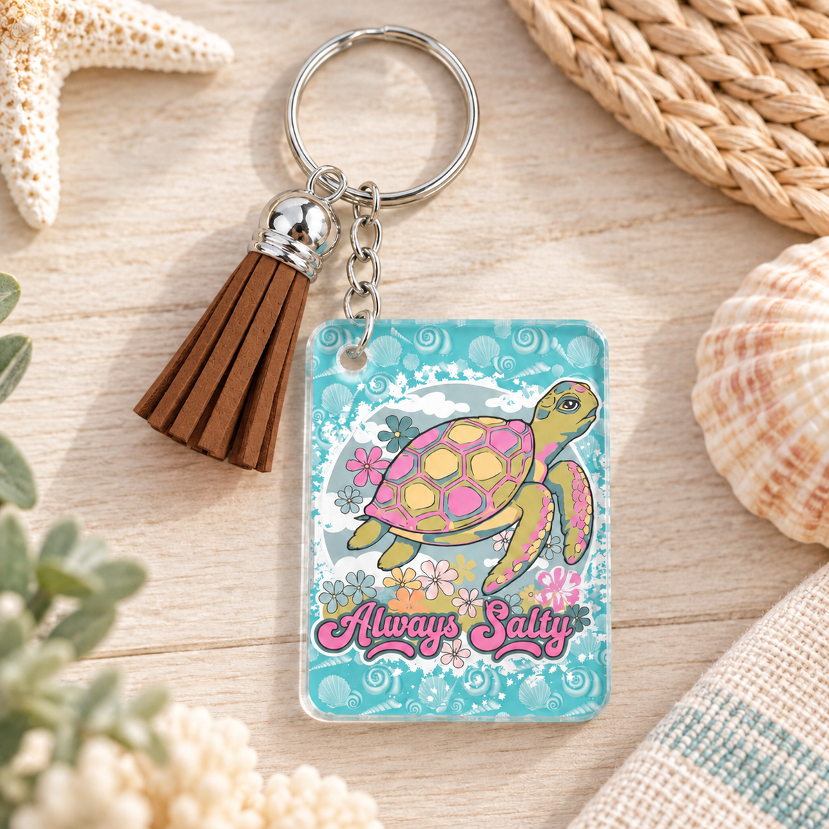 Always Salty keychain with brown tassel