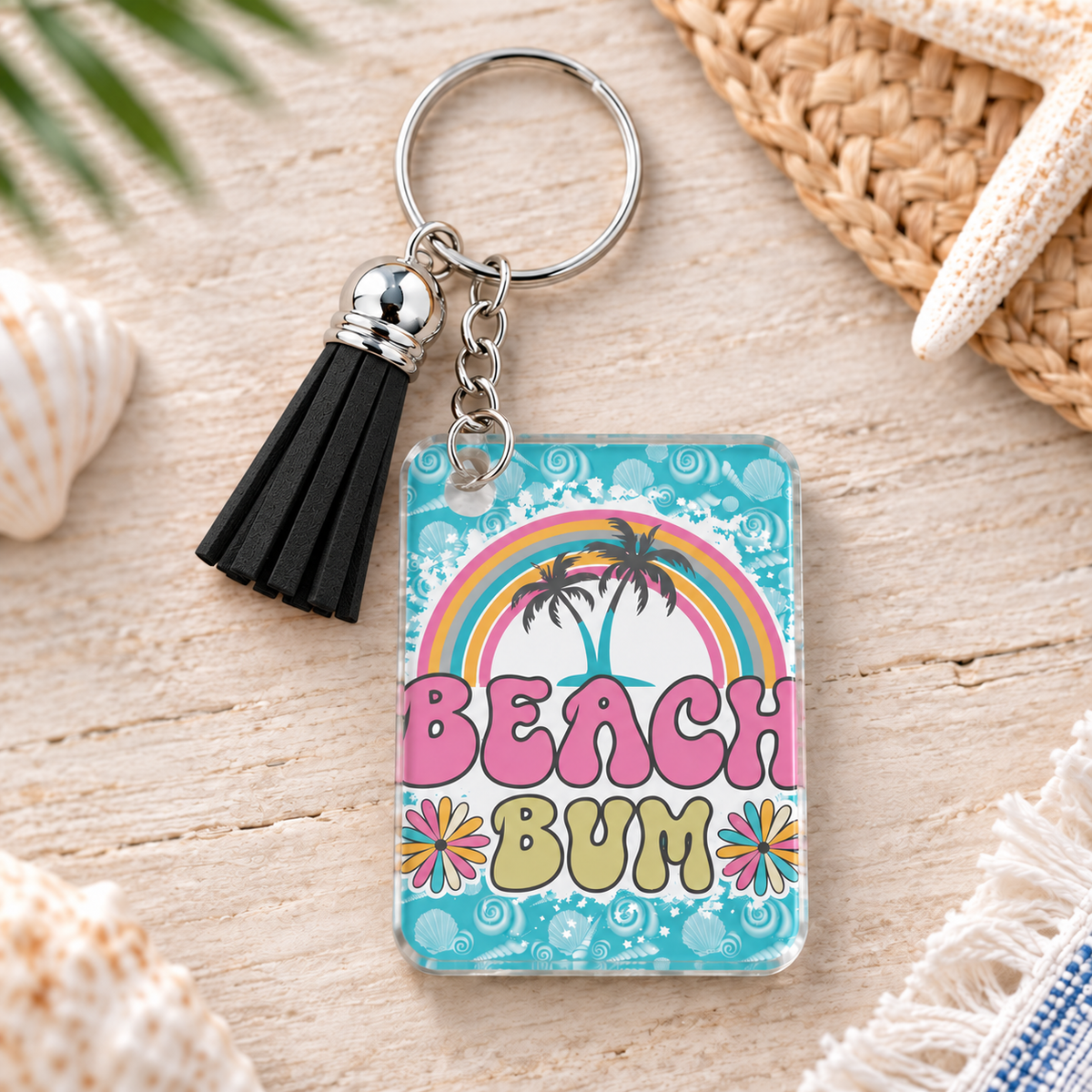 Beach Bum keychain with black tassel