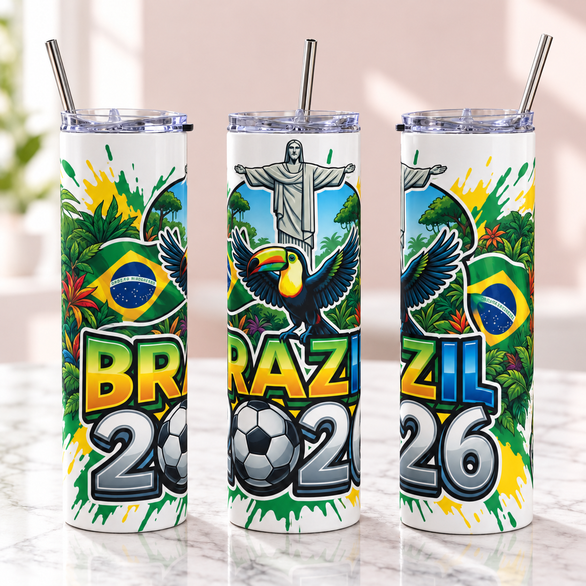 Brazil 2026 Football Tumbler – Insulated Soccer Fan Cup — product mockup