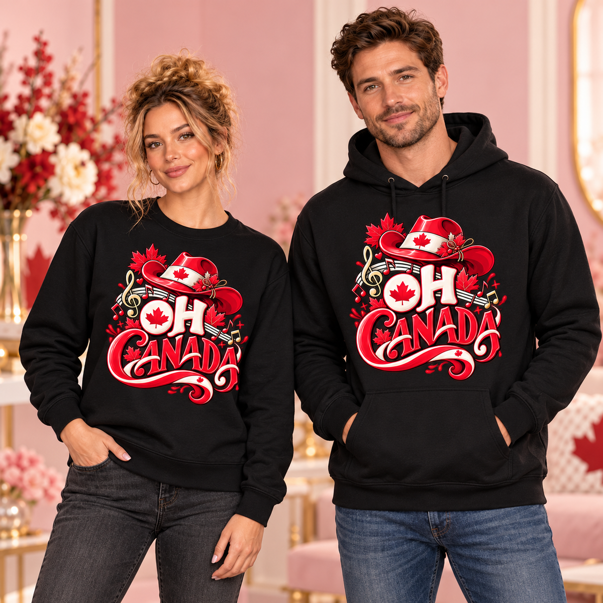 Oh Canada black crewneck sweatshirt and hoodie