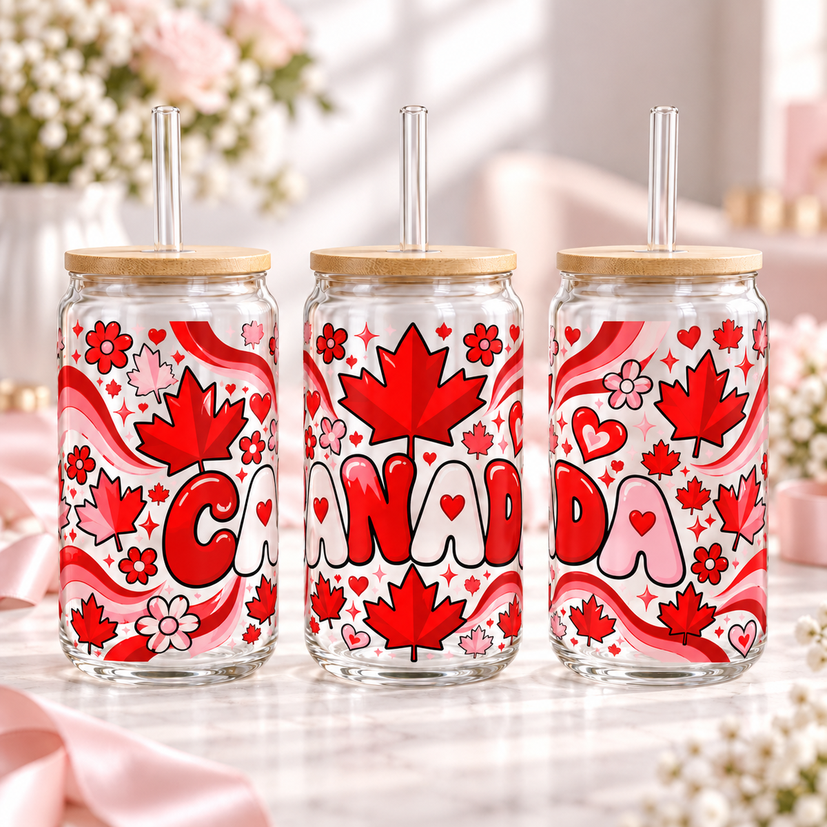 Groovy Canada clear 16oz glass can
