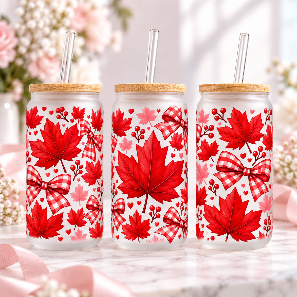 Gingham Maple frosted 16oz glass can