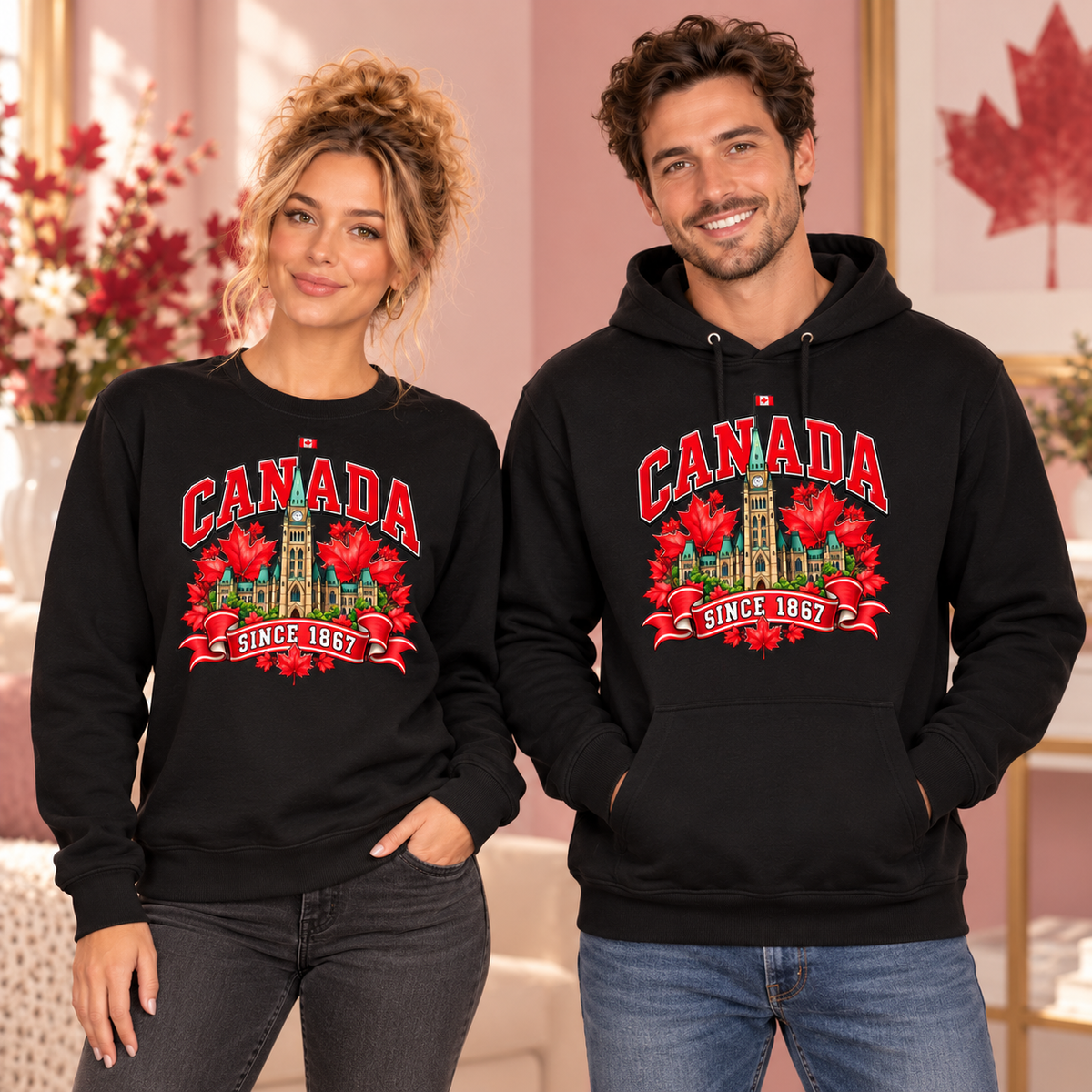 Canada Since 1867 black crewneck sweatshirt and hoodie