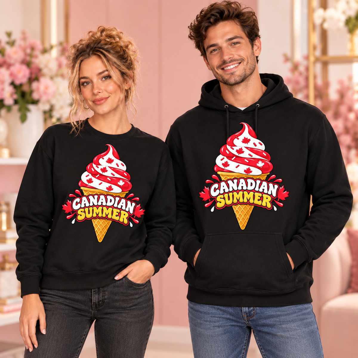 Canadian Summer black crewneck sweatshirt and hoodie