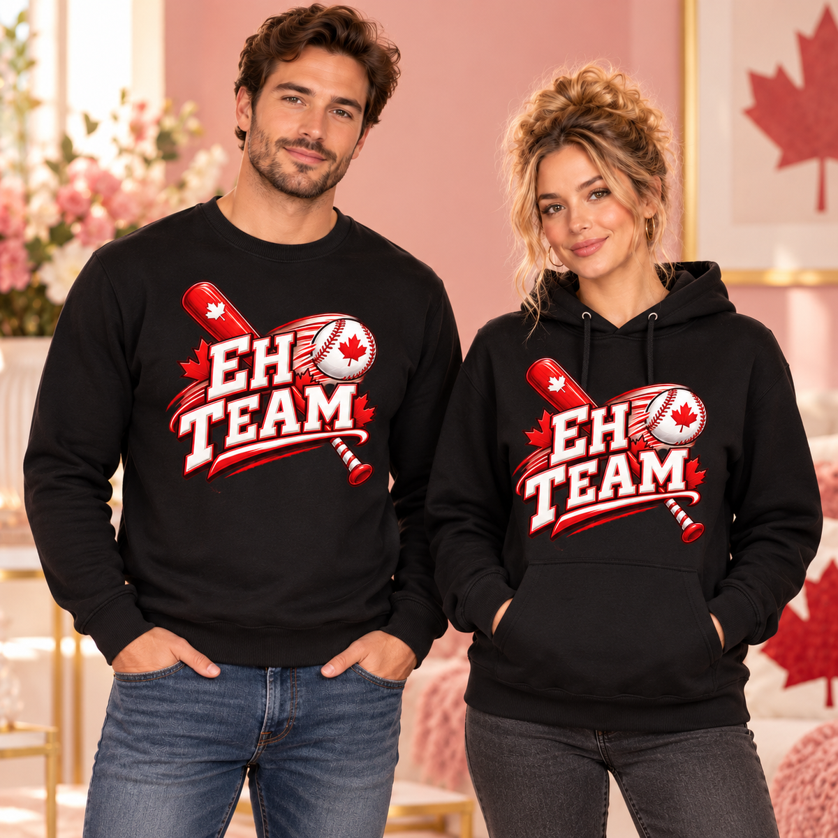 Eh Team black crewneck sweatshirt and hoodie
