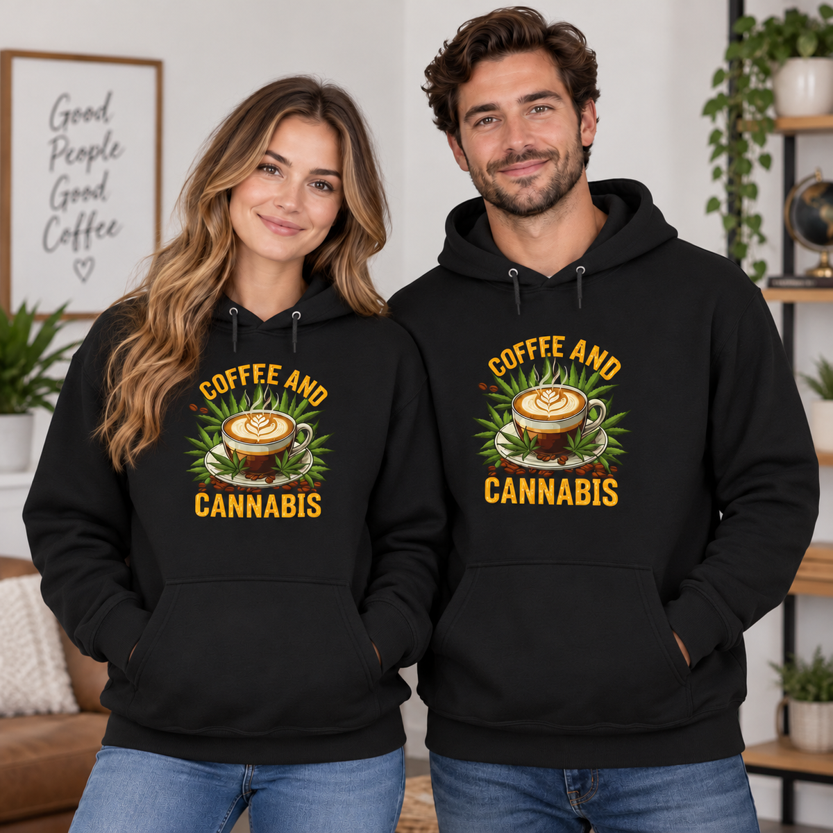 Coffee And Cannabis on Black Hoodie