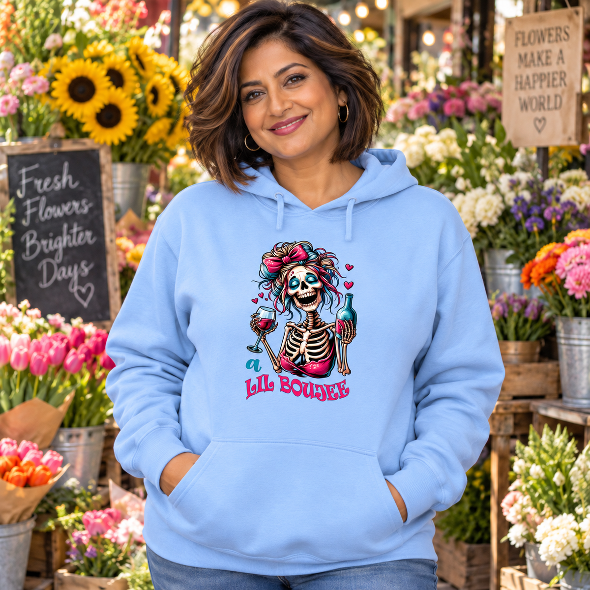 Donut Care women’s pink crewneck mockup