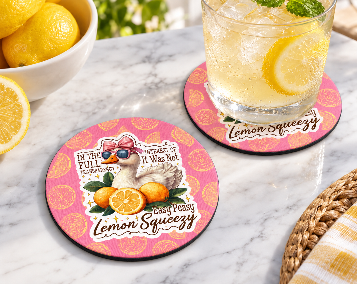 Easy Peasy Lemon Squeezy Goose Coaster – Funny Summer Decor — Round set of 2