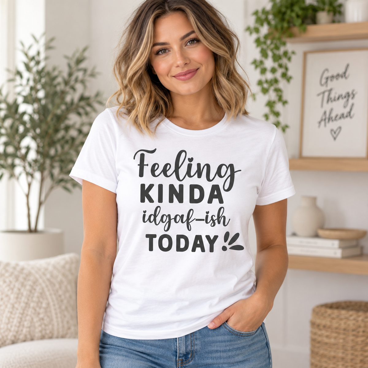 Feeling Kinda IDGAF-ish Today on White T-Shirt