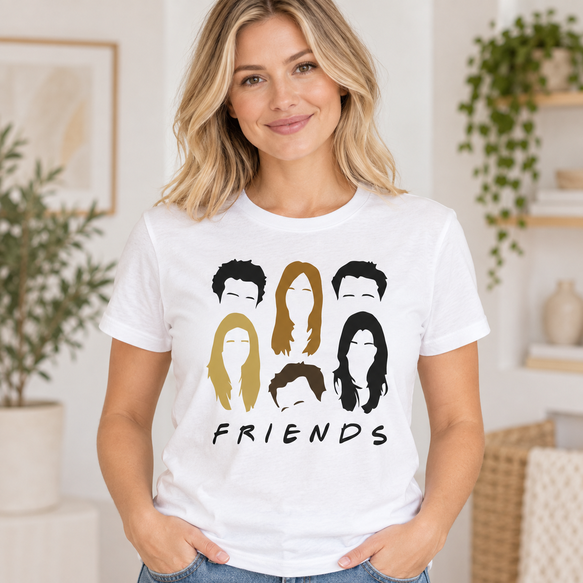 Friends Cast Portrait on White T-Shirt