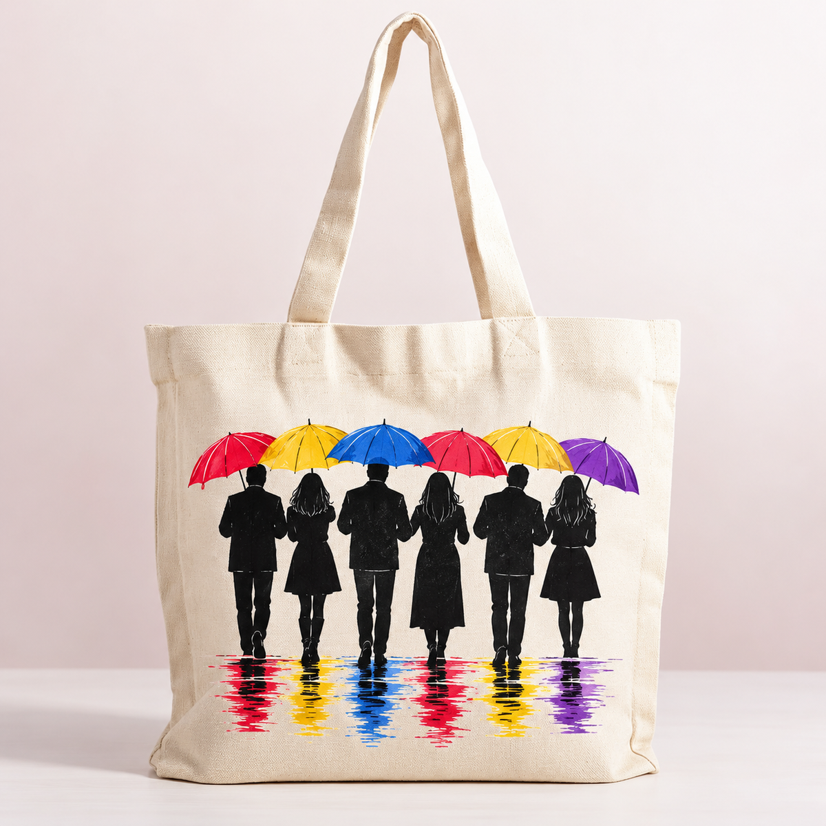Umbrella Silhouette Sitcom Canvas Tote – Friendship Fan Bag — product mockup