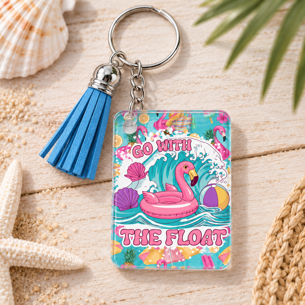 Go With the Float keychain with blue tassel