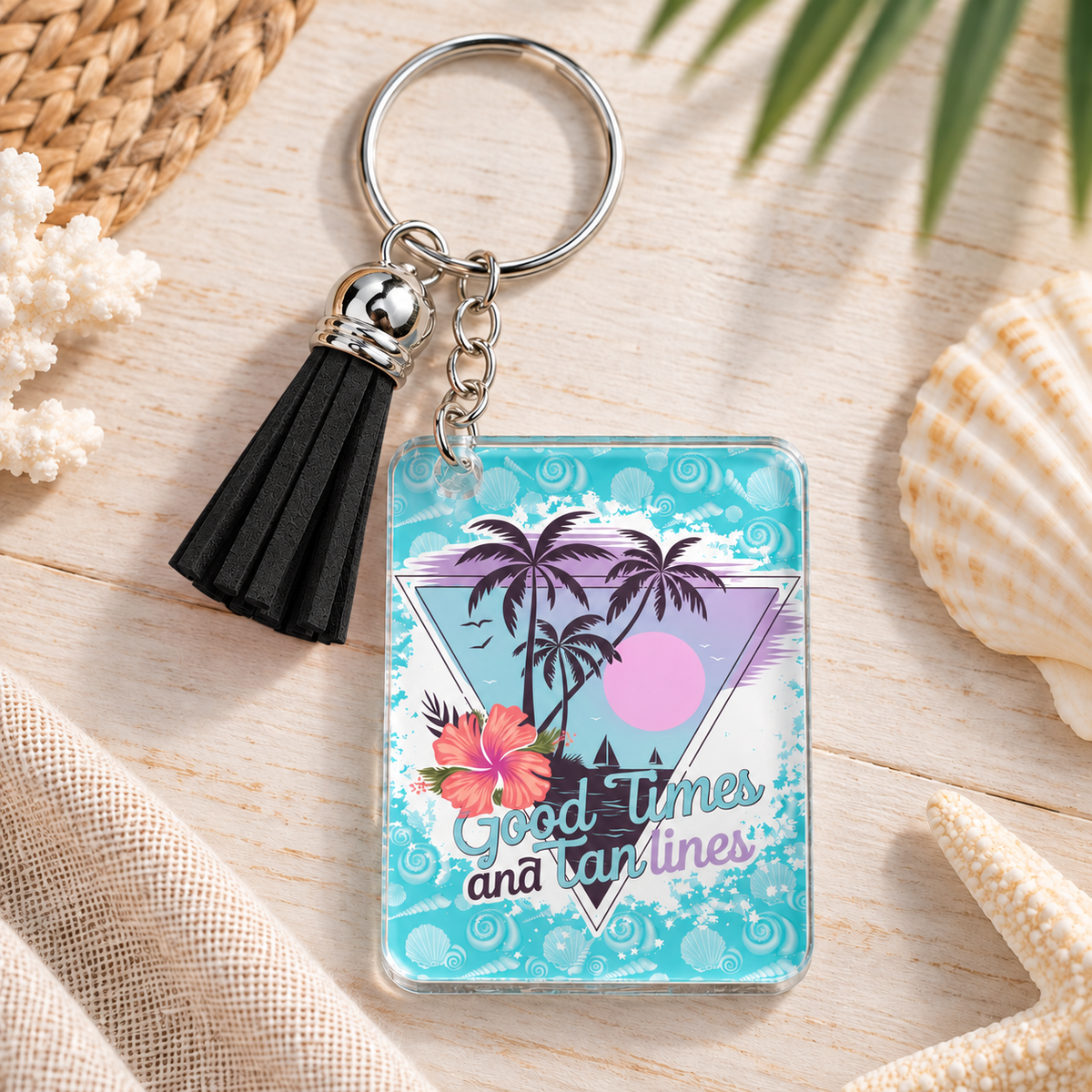 Good Times & Tan Lines keychain with black tassel