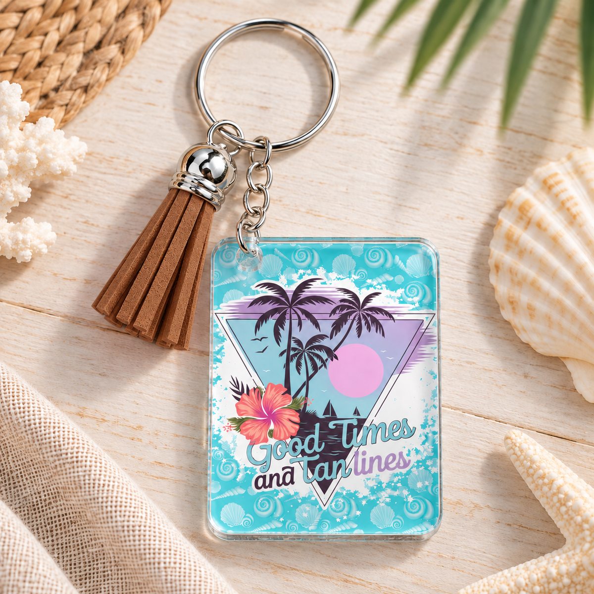 Good Times & Tan Lines keychain with brown tassel