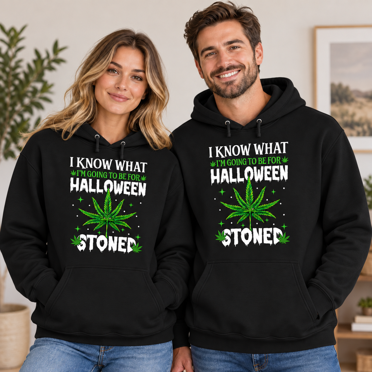 Halloween Stoned Graphic Apparel on a black Hoodie
