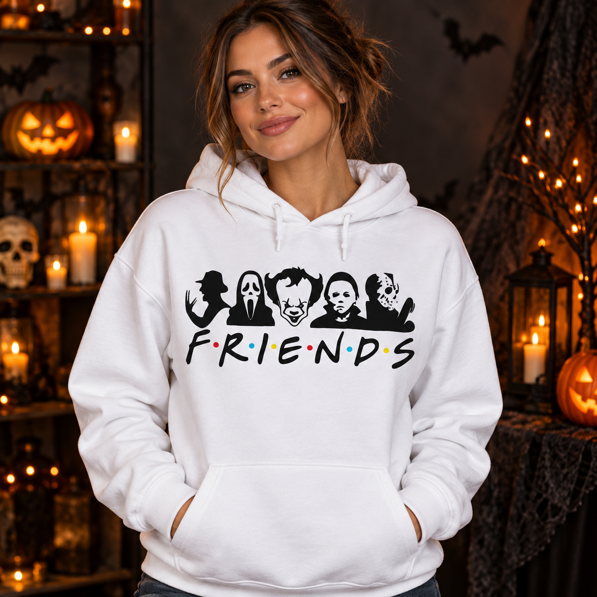 Horror Friends Lineup β Halloween Apparel hoodie model mockup