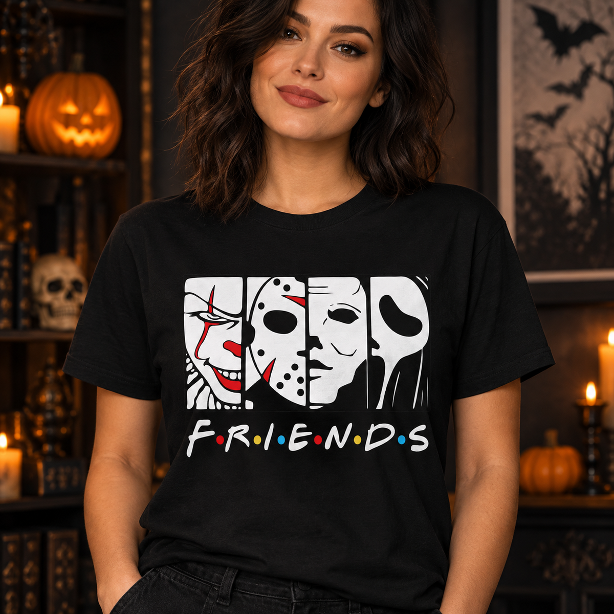 Horror Friends Face Panels β Halloween Apparel T-shirt model mockup
