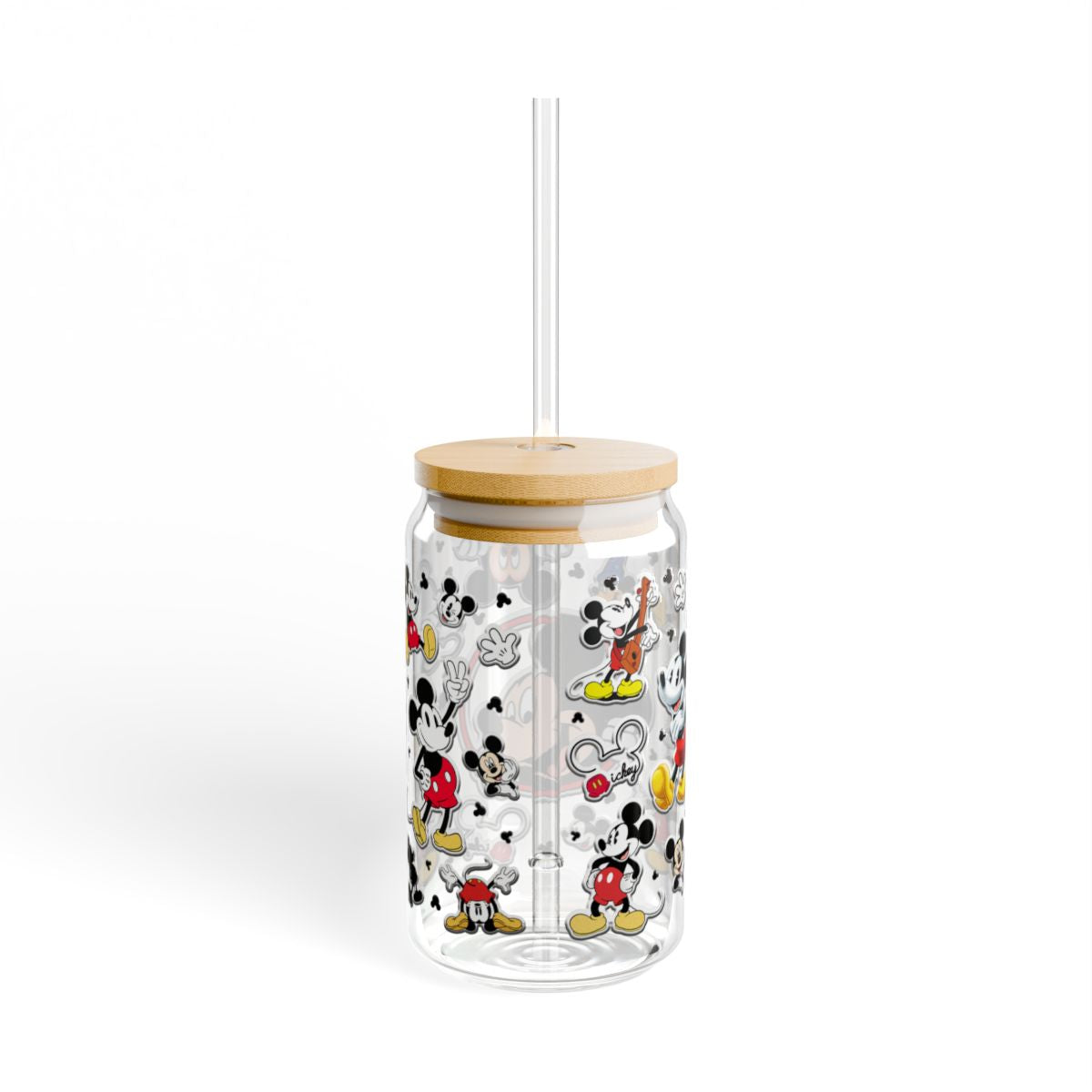 16oz Mickey Mouse Collage Sipper Glass | Cute Cartoon Character Drink Jar