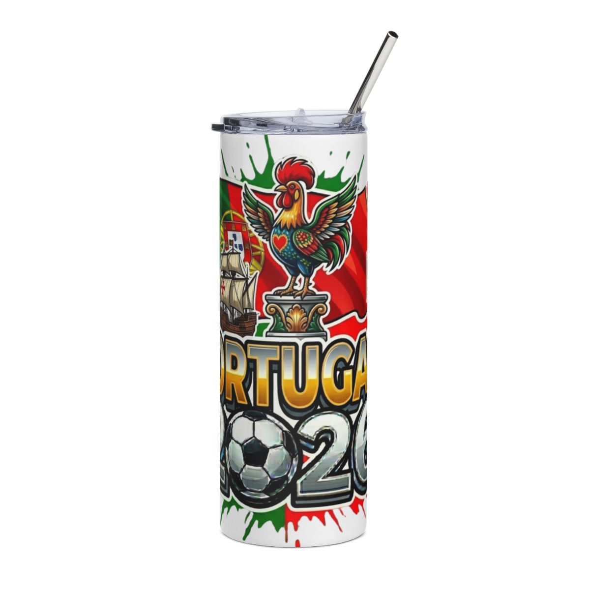 Portugal 2026 football tumbler with rooster and sailing ship design