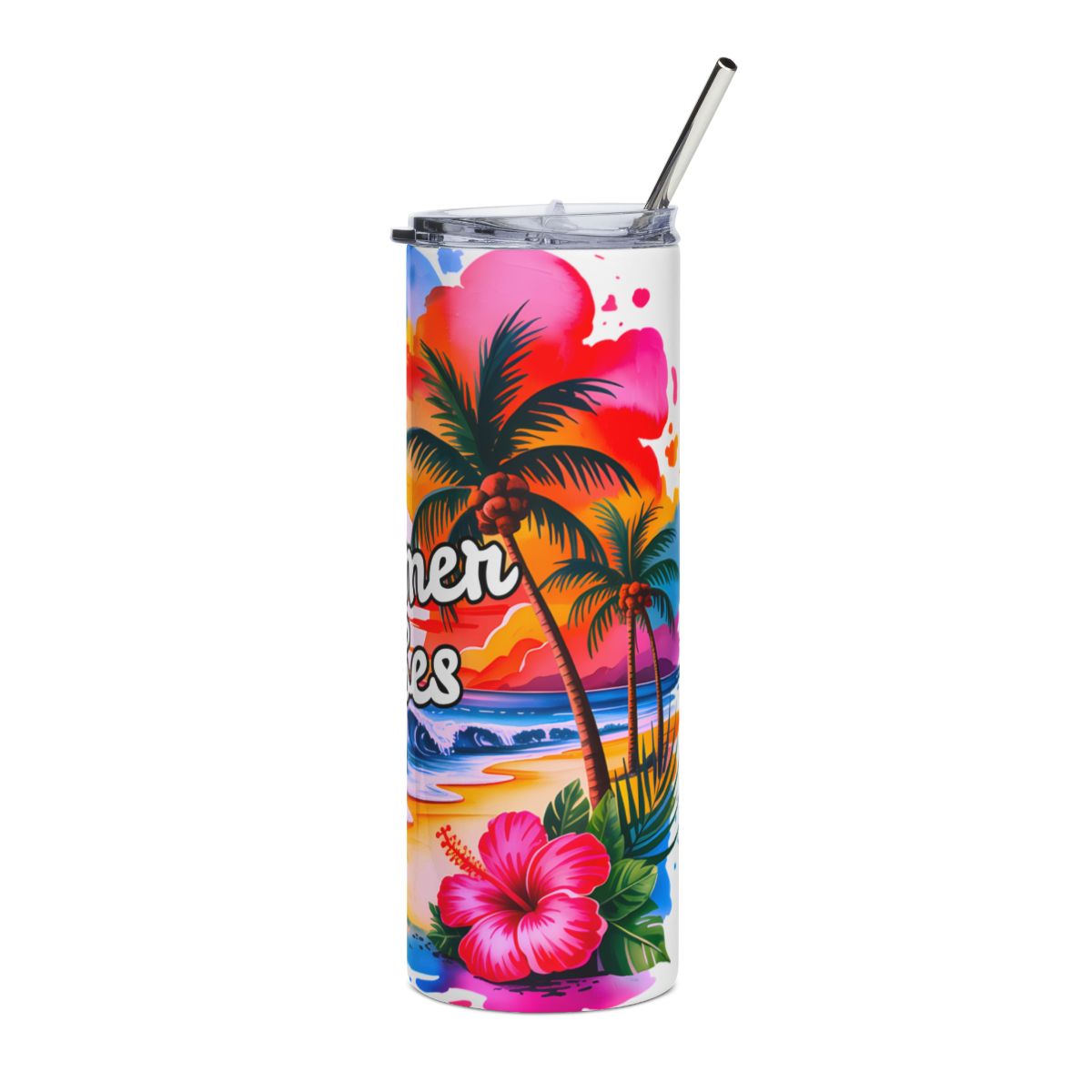 Summer Vibes beach sunset tumbler product view