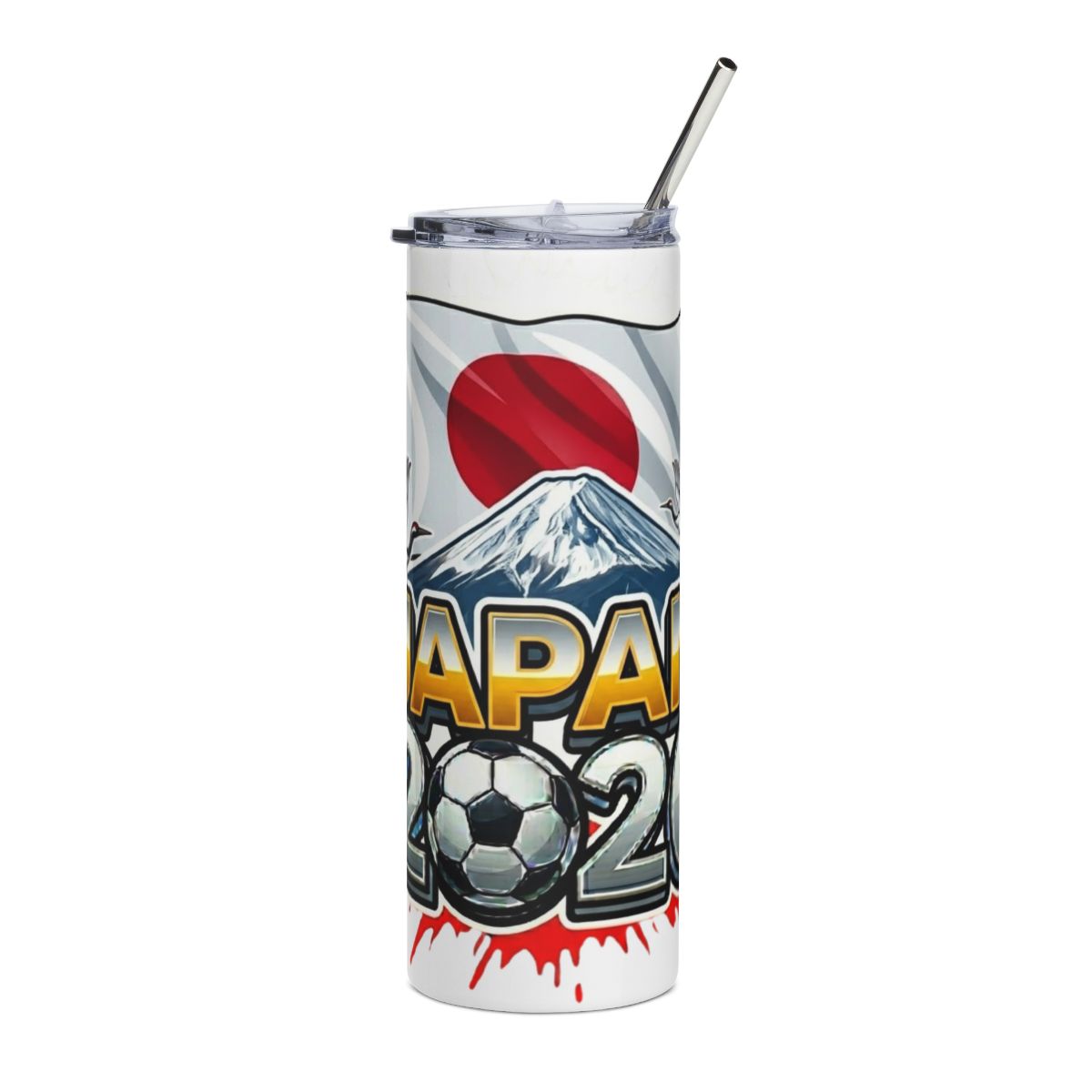 Japan 2026 football tumbler with Mount Fuji soccer design
