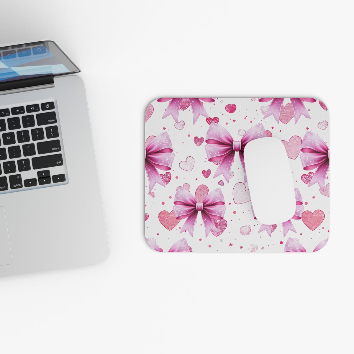 Pink Bow & Hearts — Cute Girly Desk Mat