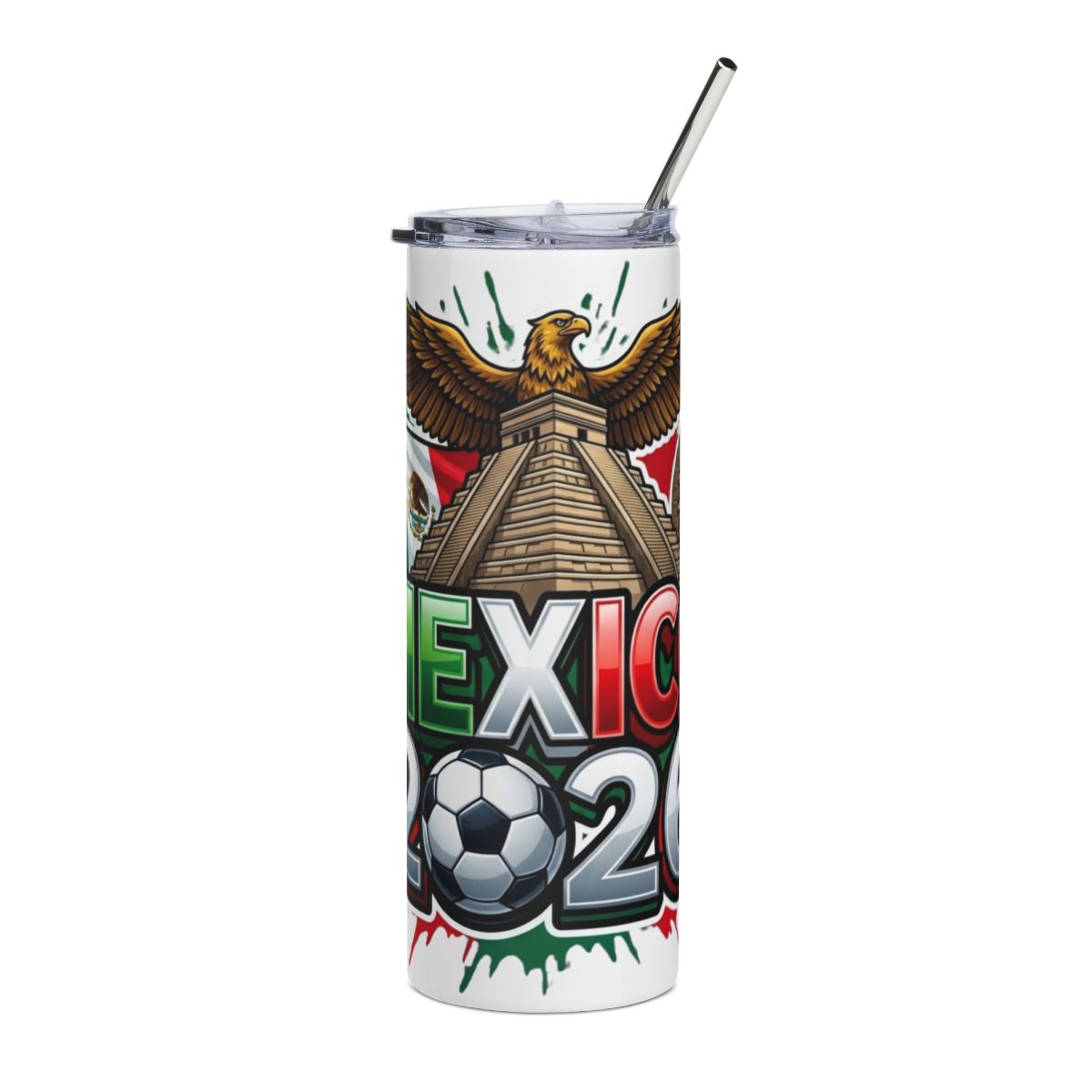Mexico 2026 football tumbler with eagle and pyramid design