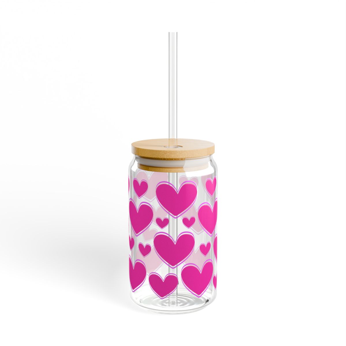 16oz Pink Heart Pattern Sipper Glass